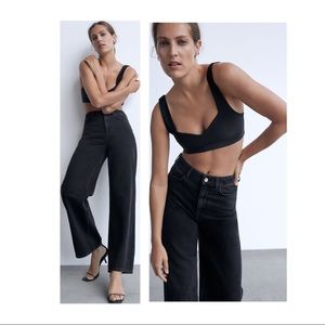 NWT ZARA Wide Leg High Waisted Black Jeans, Size 0